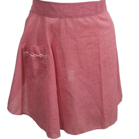 Vintage Apron Red White Checked Waist Tie - Picture 7 of 7